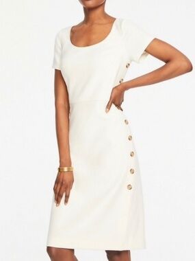 Ann Taylor off white Short-Sleeve Sheath Dress with Side Buttons 0p